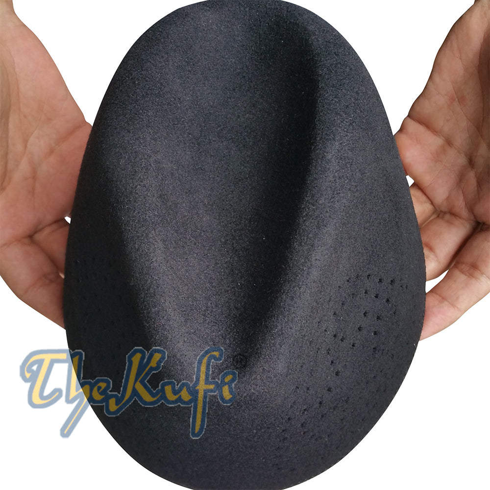 Topi Afrika Fez Hitam Wol Kaku Merasa Kufi Oval Cekung