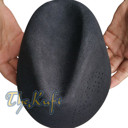 Topi Afrika Fez Hitam Wol Kaku Merasa Kufi Oval Cekung