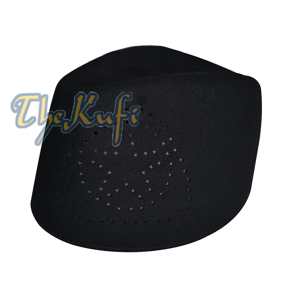 Topi Afrika Fez Hitam Wol Kaku Merasa Kufi Oval Cekung