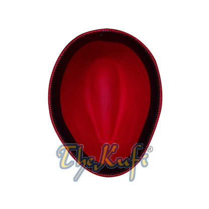 Red Fez African Hat Rigid Wool Felt Concaved Oval Kufi