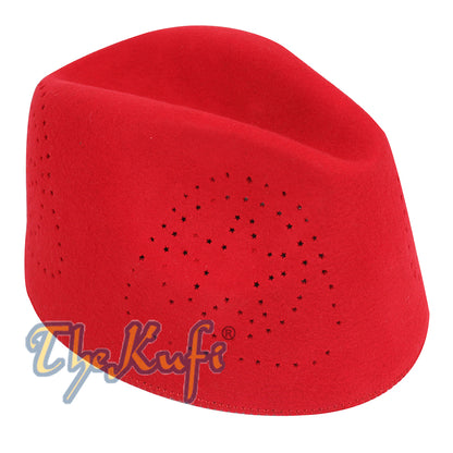 Red Fez African Hat Rigid Wool Felt Concaved Oval Kufi