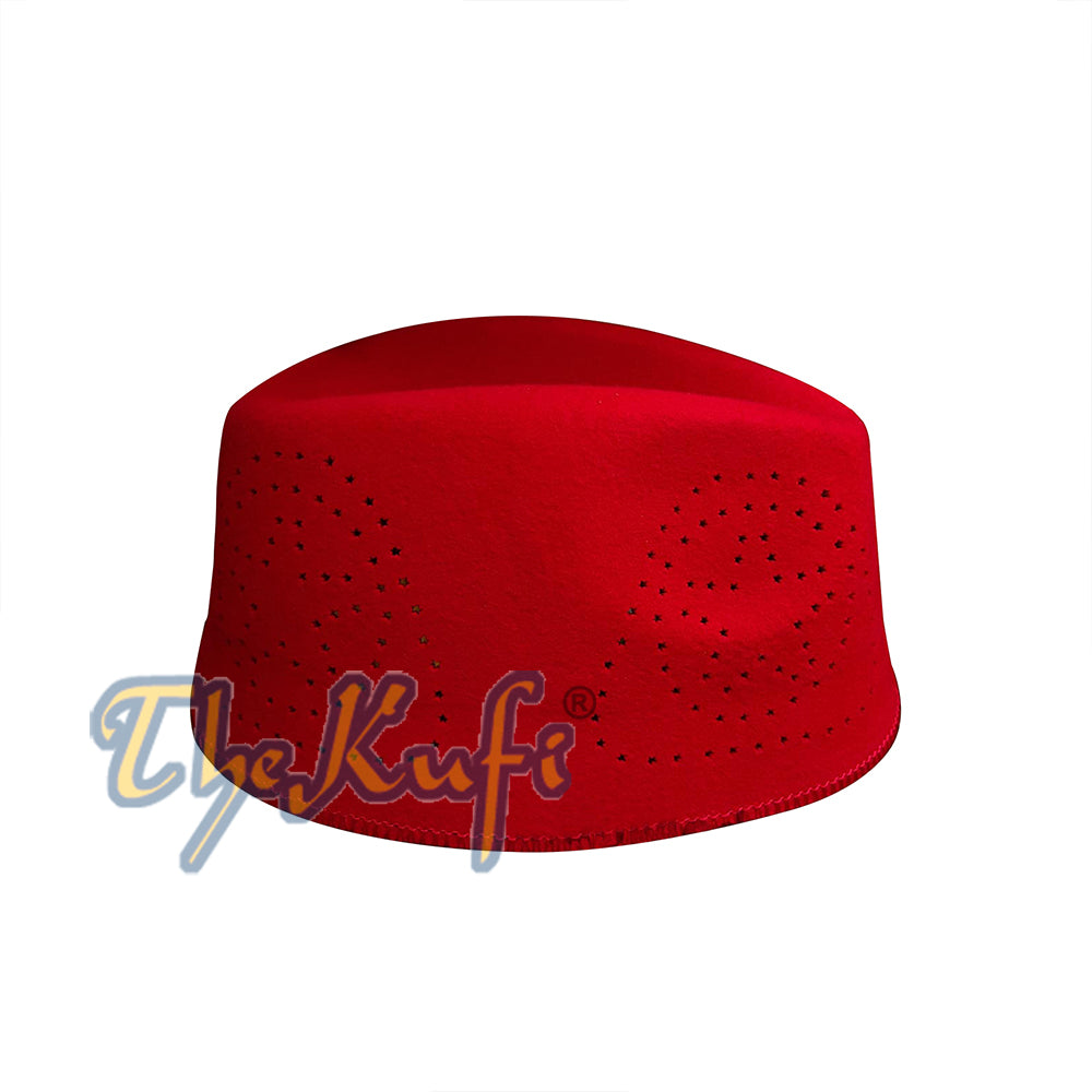 Red Fez African Hat Rigid Wool Felt Concaved Oval Kufi