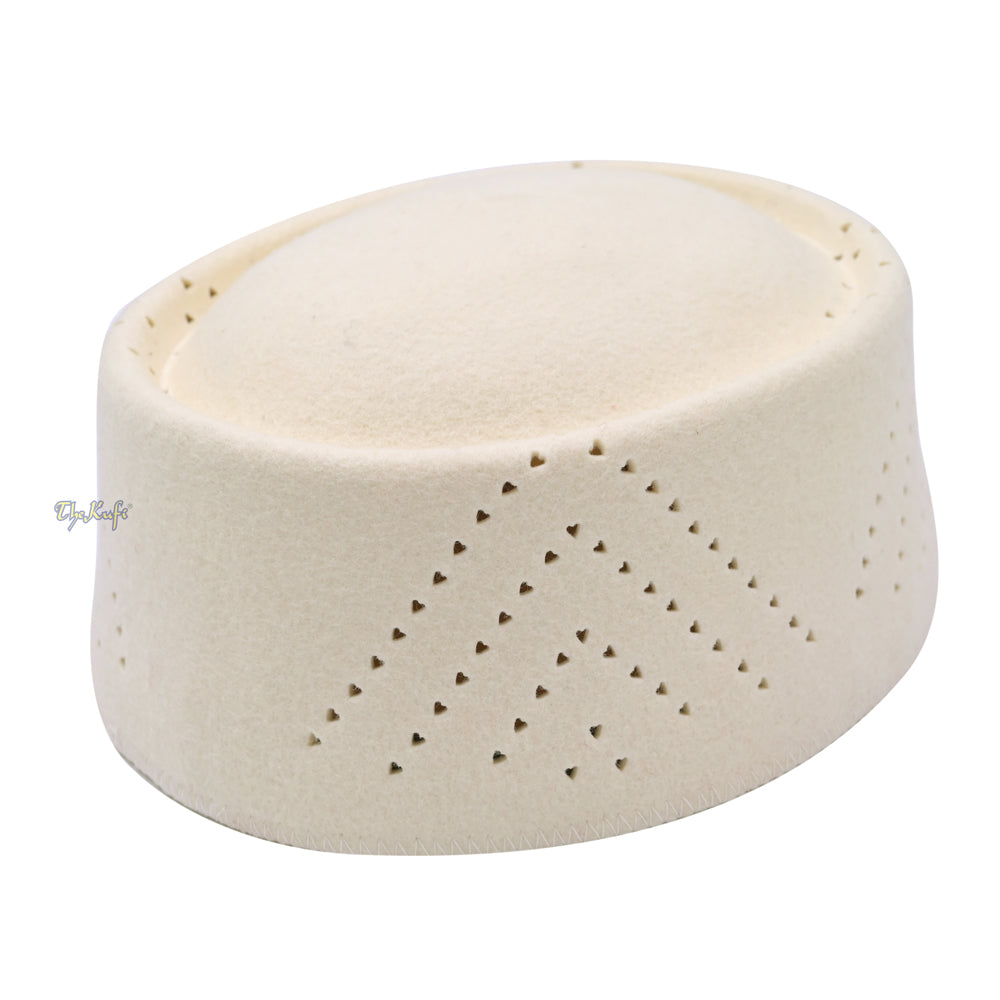 White Wool Felt Libyan-Style Hat with Oval Top - Premium Muslim Cap