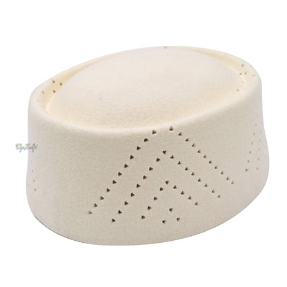 White Wool Felt Libyan-Style Hat with Oval Top - Premium Muslim Cap