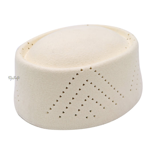 White Wool Felt Libyan-Style Hat with Oval Top - Premium Muslim Cap