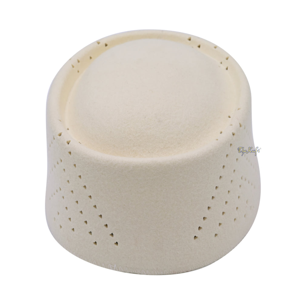 White Wool Felt Libyan-Style Hat with Oval Top - Premium Muslim Cap