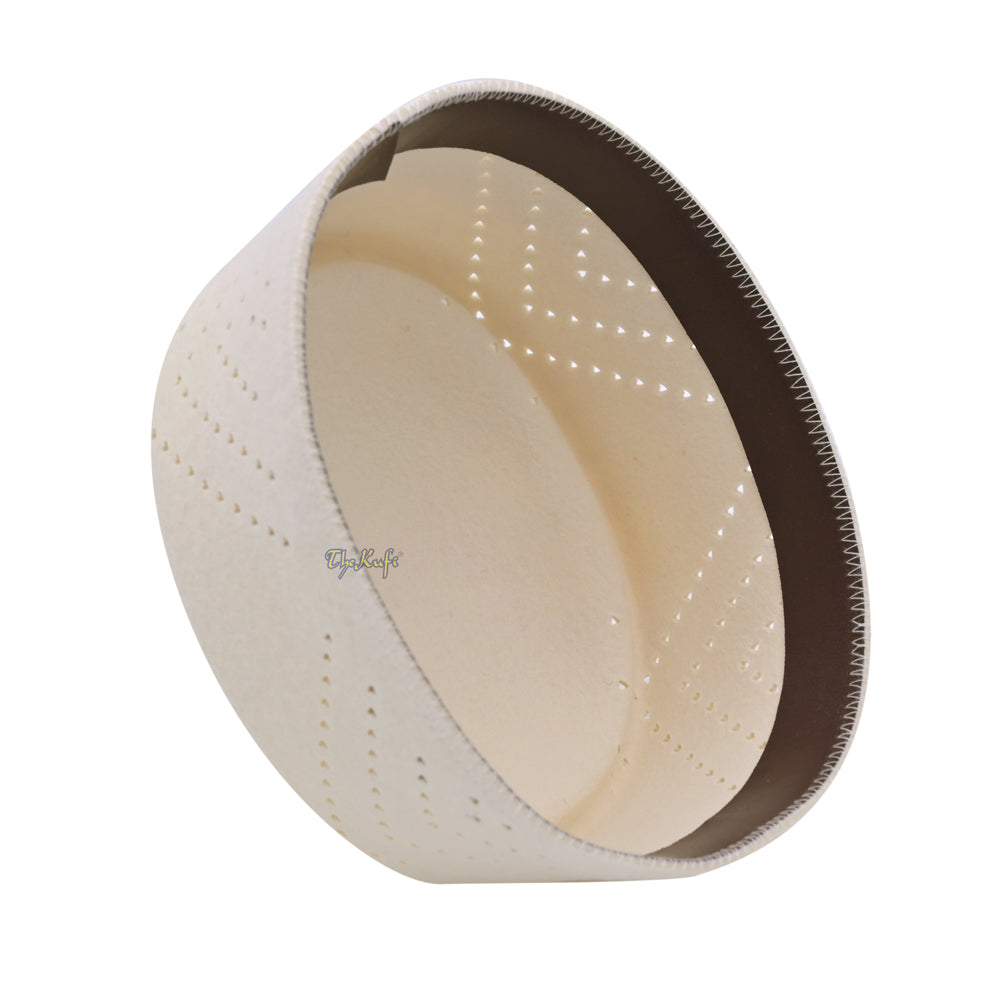 White Wool Felt Libyan-Style Hat with Oval Top - Premium Muslim Cap