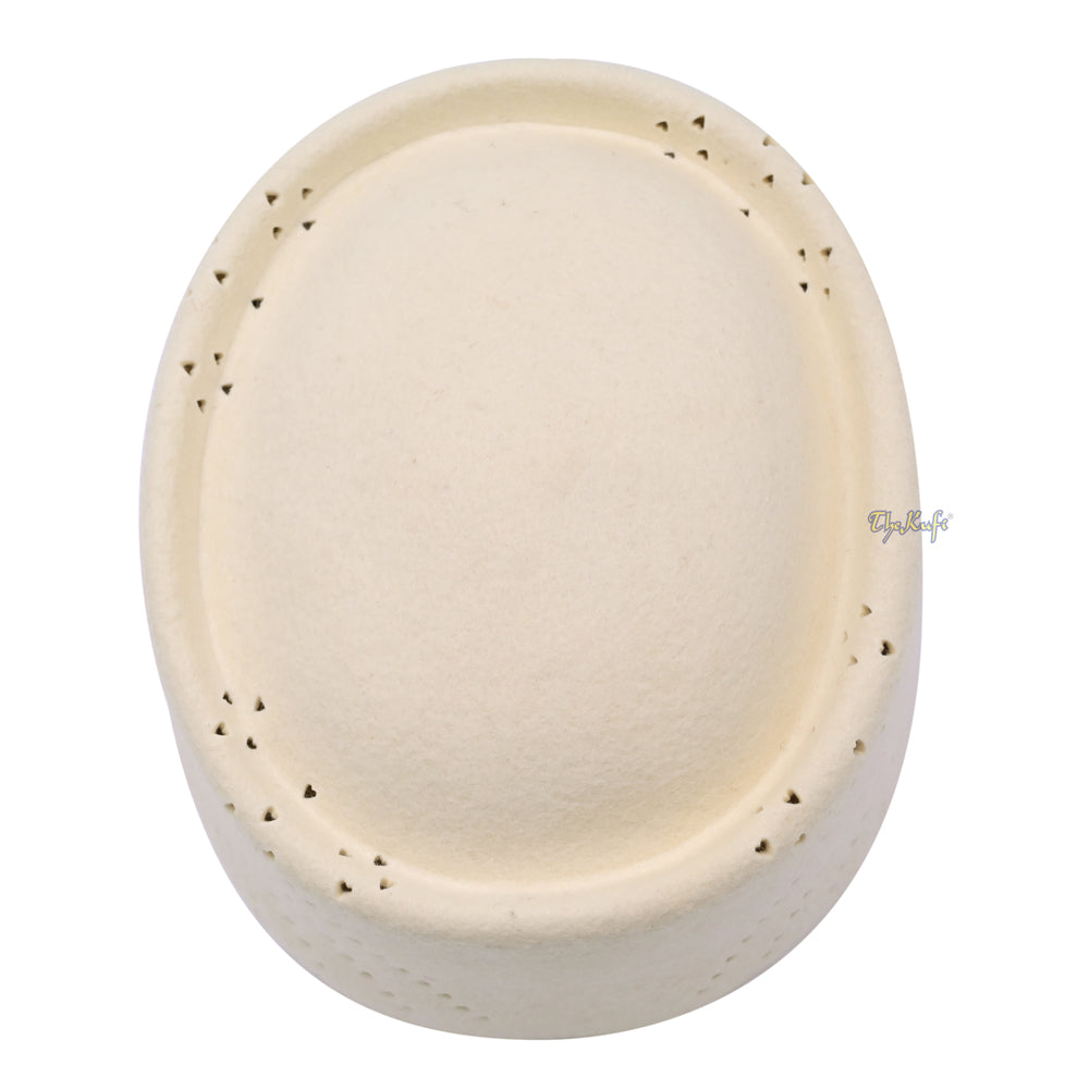 White Wool Felt Libyan-Style Hat with Oval Top - Premium Muslim Cap