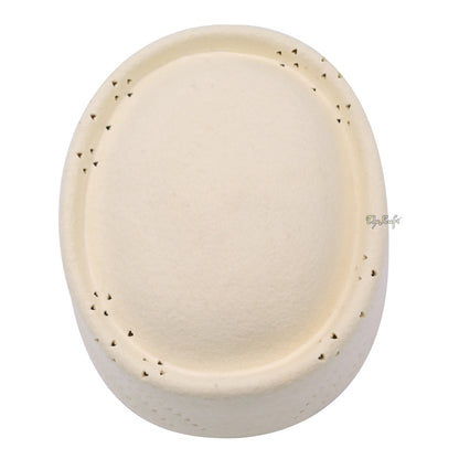 White Wool Felt Libyan-Style Hat with Oval Top - Premium Muslim Cap