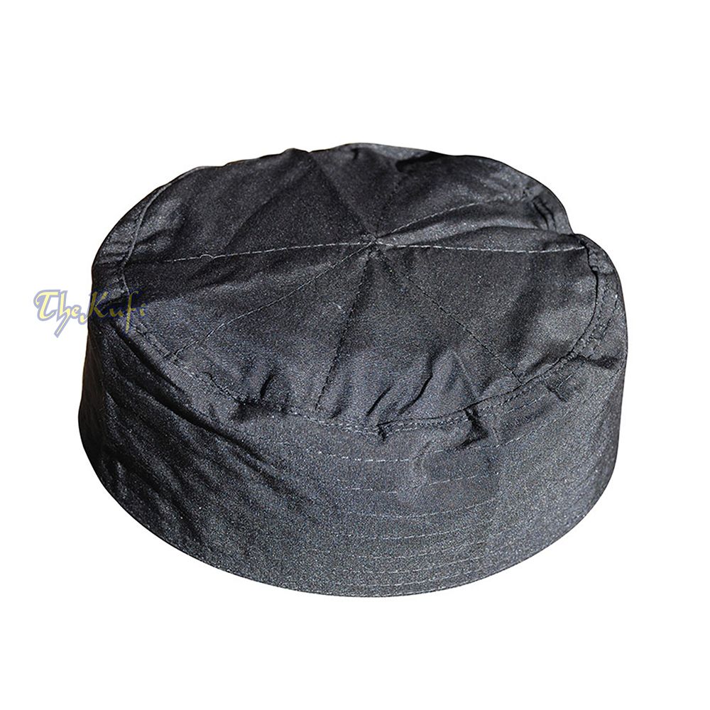 Black Flat Turkish Simple Stitch Design Cloth Kufi Namaz Cap