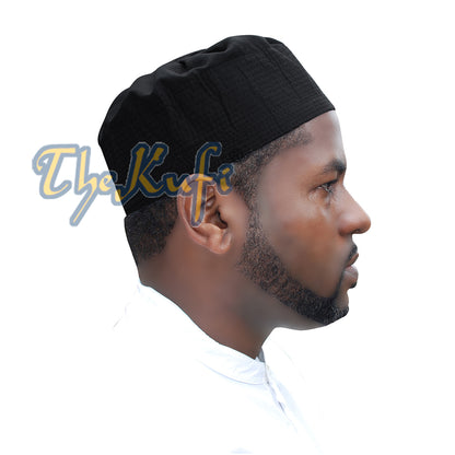 Black Fabric Pleated-Top Cotton Blend Naqshabandi Ijazi Kufi Cap