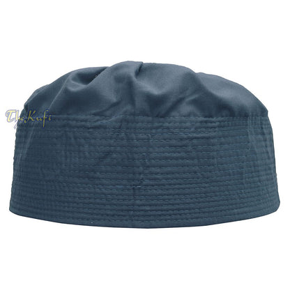 Dark Blue Fabric Pleated-Top Cotton Kufi Hat