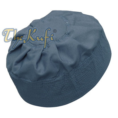 Dark Blue Fabric Pleated-Top Cotton Kufi Hat