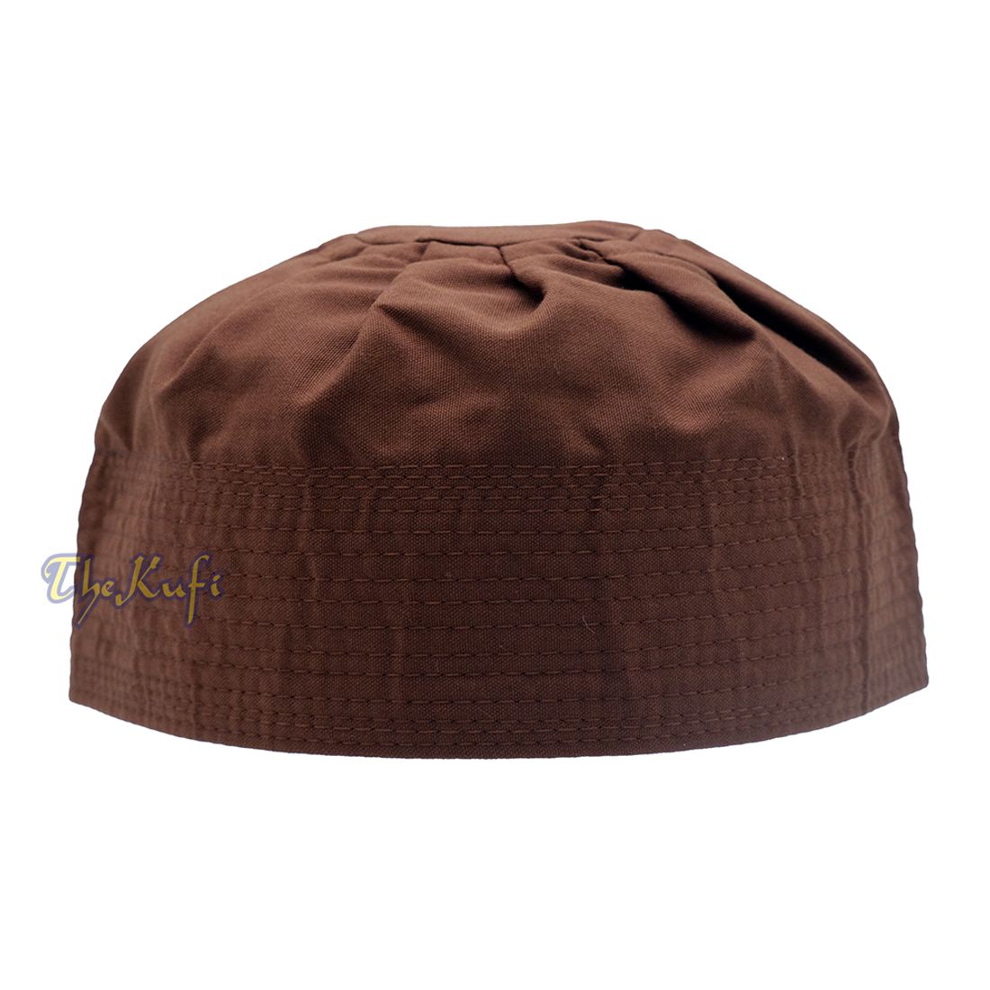 Dark Brown Fabric Pleated-top Cotton Kufi Hat