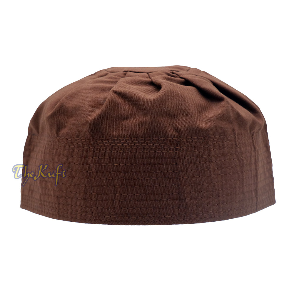 Topi Kufi Katun Ijazi Berlipit Warna Coklat Tua