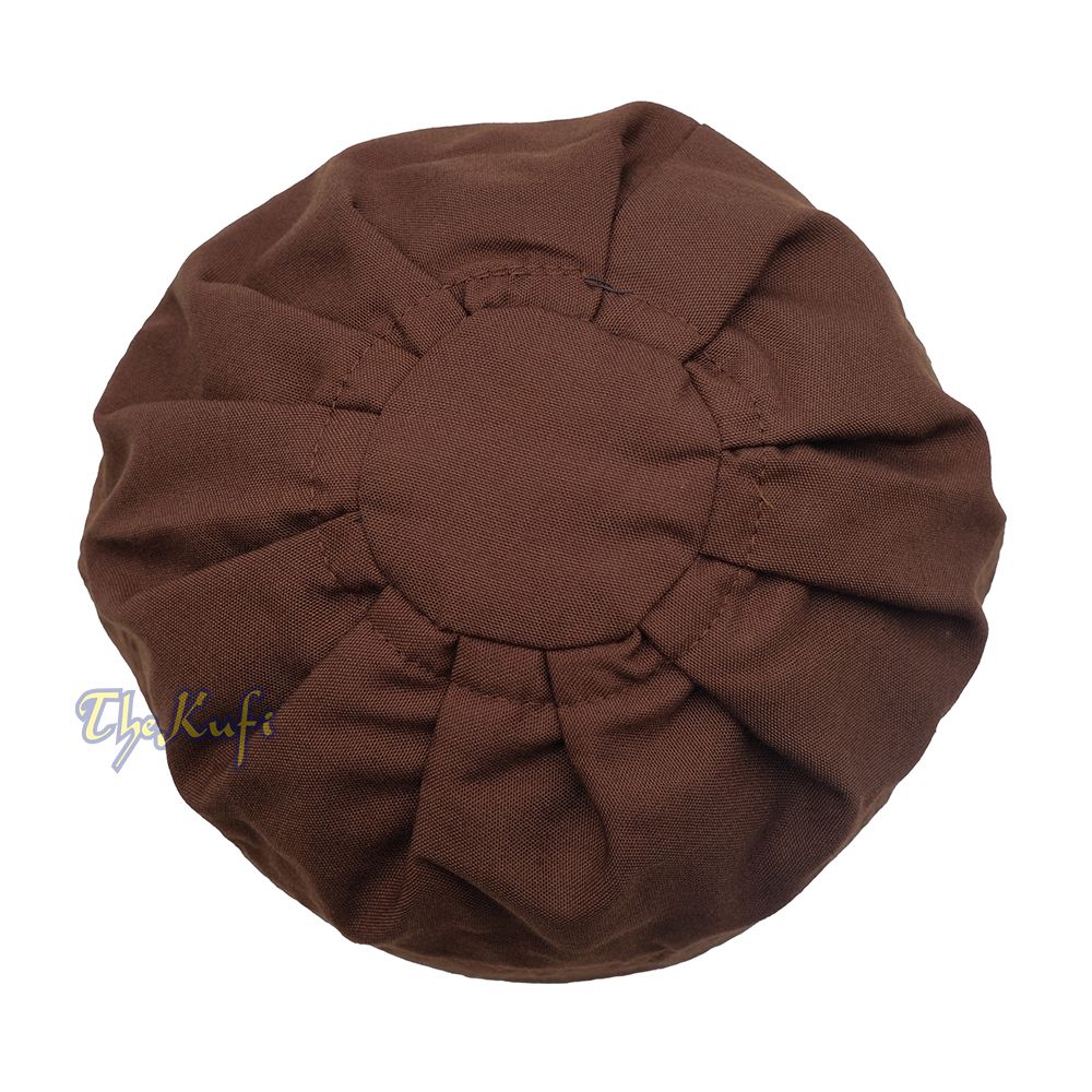 Buy 1 Get 1 Free! Dark Brown Fabric Ijazi Pleated-Top Cotton Kufi Hat