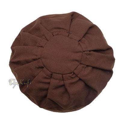 Buy 1 Get 1 Free! Dark Brown Fabric Ijazi Pleated-Top Cotton Kufi Hat