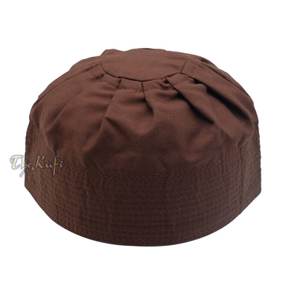 Topi Kufi Katun Ijazi Berlipit Warna Coklat Tua