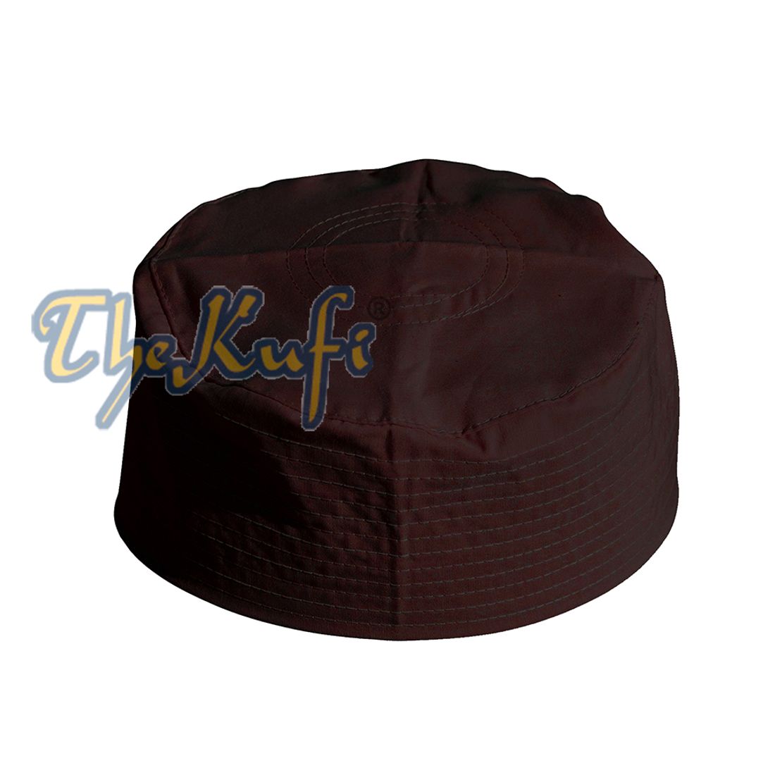 Dark Brown Turkish Flat Simple Stitch Design Cloth Kufi Namaz Cap