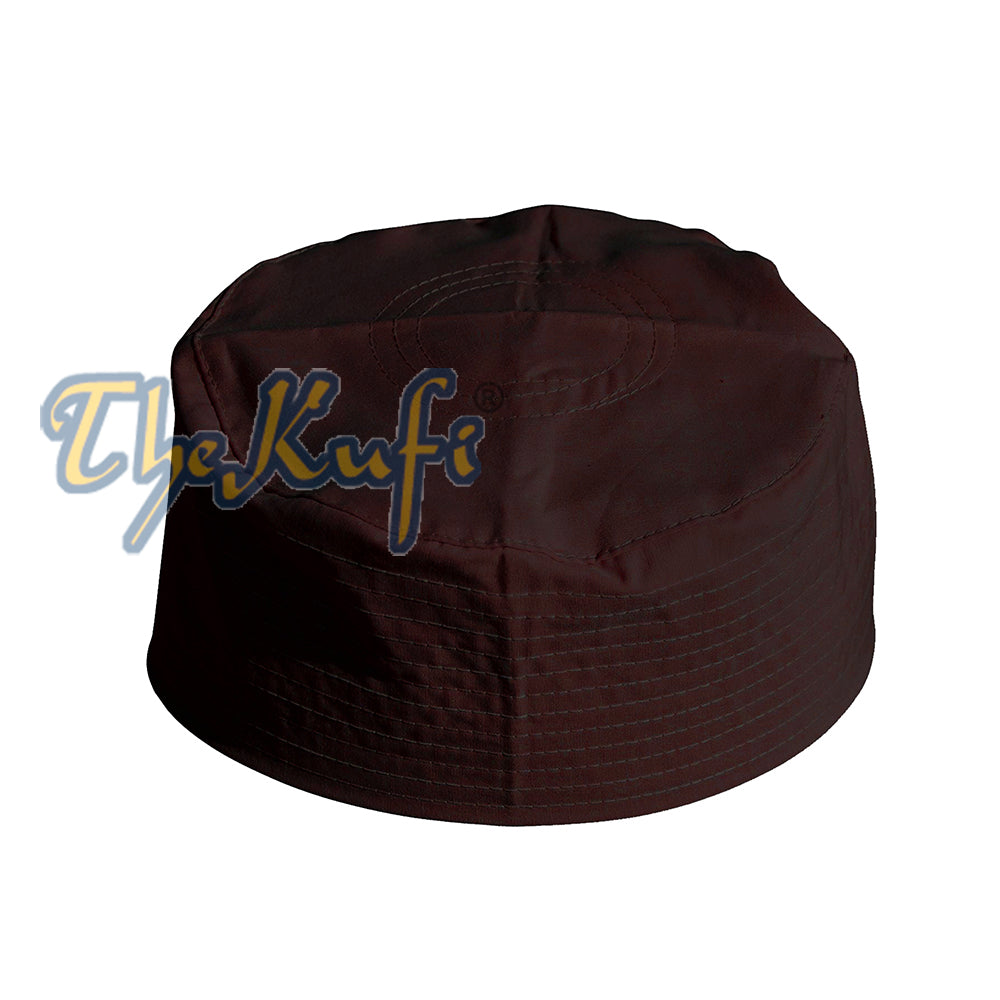 Dark Brown Turkish Flat Simple Stitch Design Cloth Kufi Namaz Cap