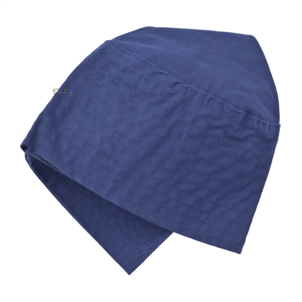 Dark Blue Turkish Plain Flat Top Fabric Kufis