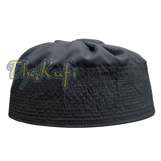 Dark Gray Fabric Pleated-Top Cotton Kufi Hat