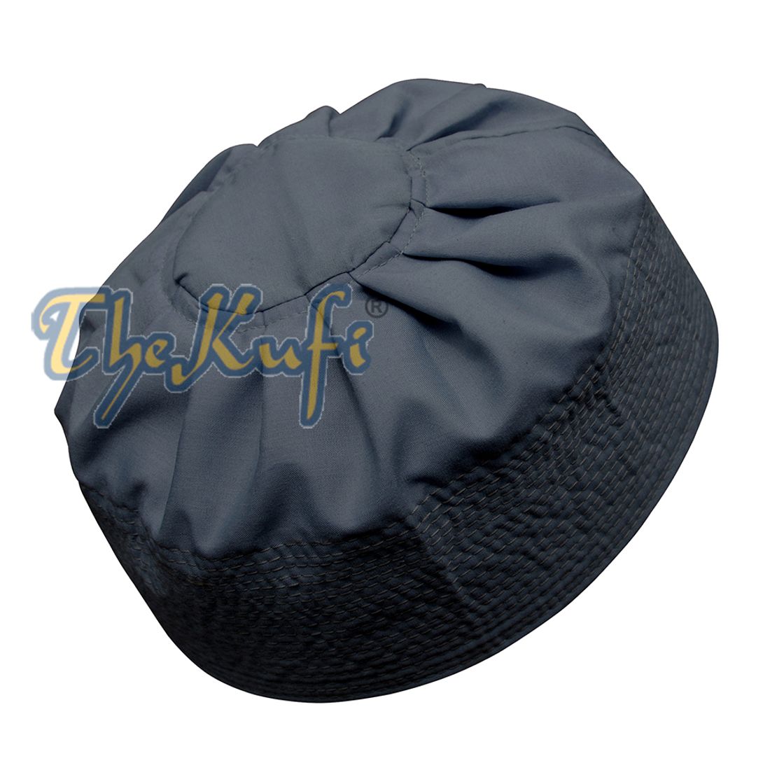 Dark Gray Fabric Pleated-top Cotton Kufi Hat