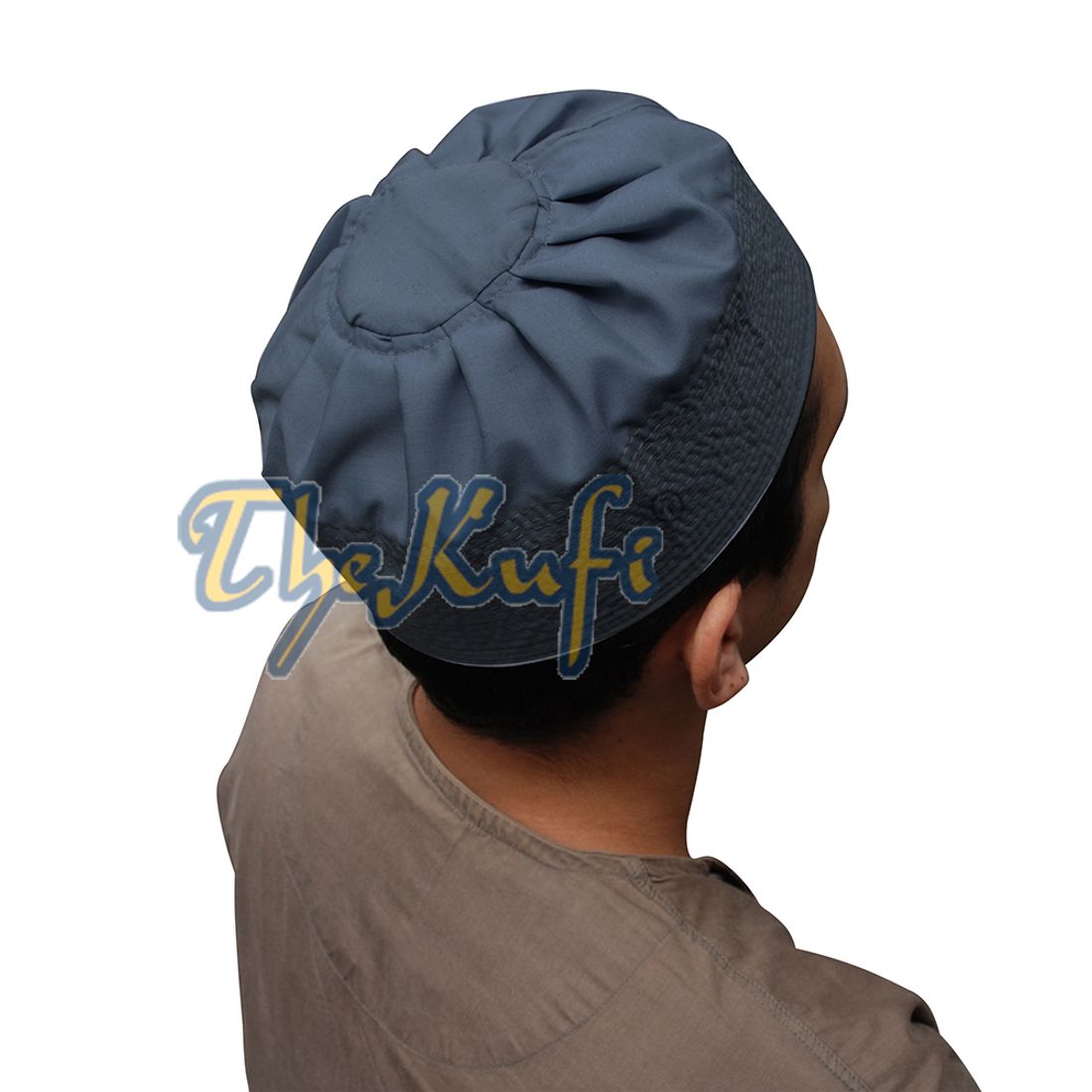 Dark Gray Fabric Pleated-top Cotton Kufi Hat