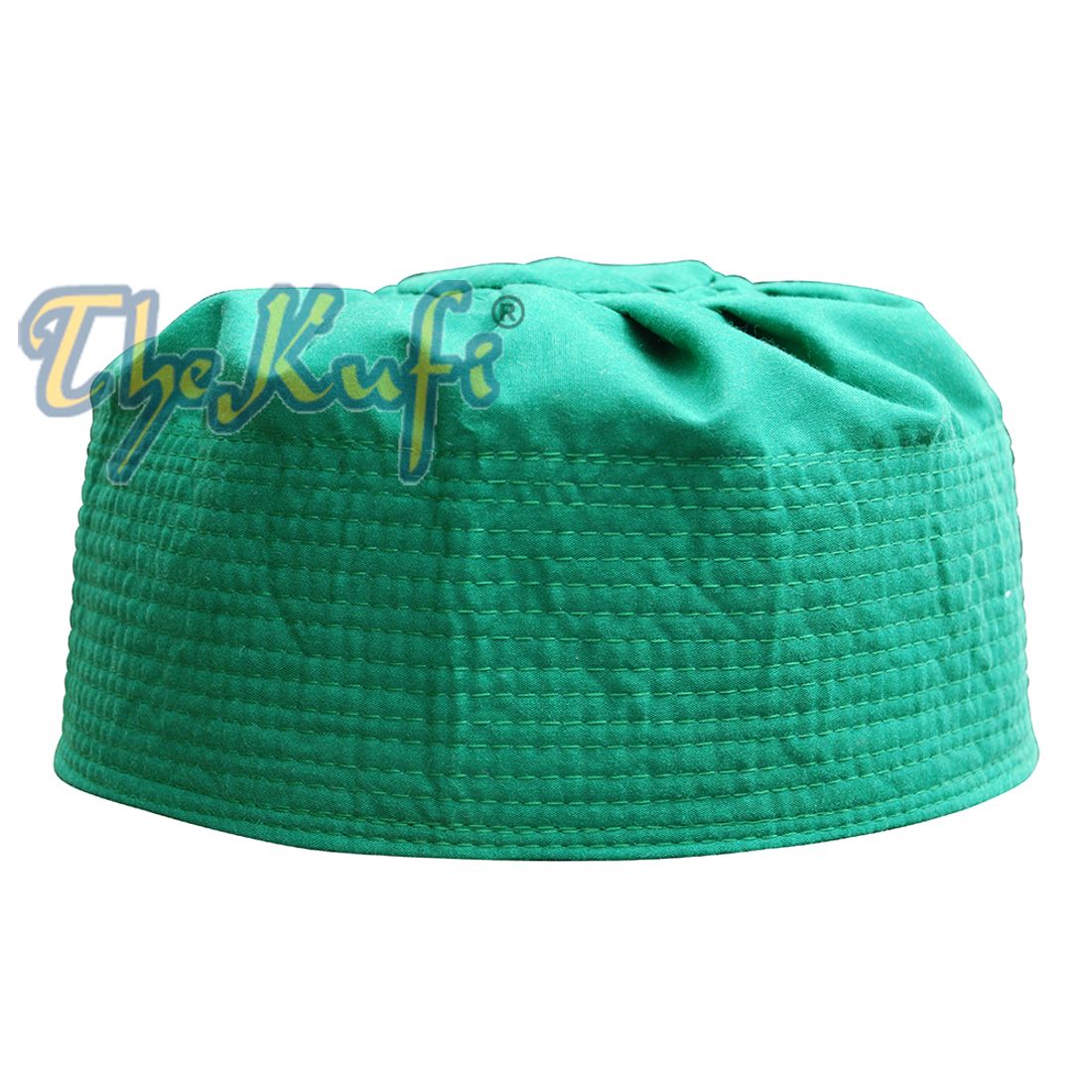 Green Fabric Pleated-top Cotton Kufi Hat