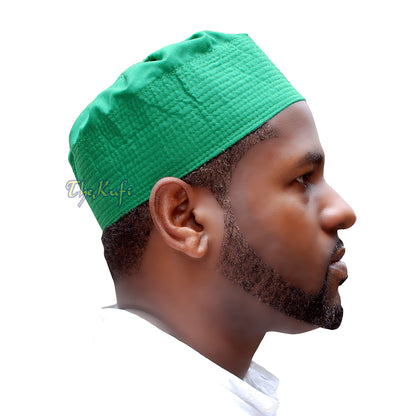 Topi Muslim Ijazi Kufi Hijau - Kain Katun Campuran dengan Bagian Atas Lipit