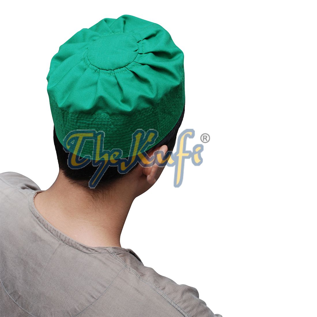 Green Fabric Pleated-top Cotton Kufi Hat