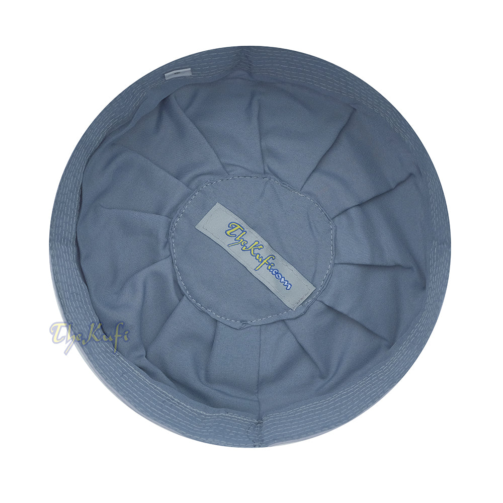 Gray Fabric Kufi Cap - Ijazi Pleated-Top Cotton-Mix Muslim Prayer Hat