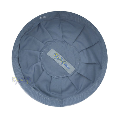 Gray Fabric Kufi Cap - Ijazi Pleated-Top Cotton-Mix Muslim Prayer Hat