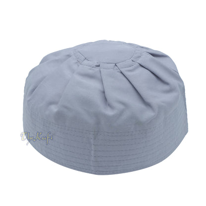 Gray Fabric Kufi Cap – Ijazi Pleated-Top Cotton-Mix Muslim Prayer Hat