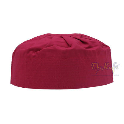 Maroon Fabric Pleated-Top Cotton Blend Ijazi-Style Kufi Cap