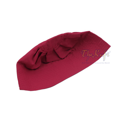 Maroon Fabric Pleated-Top Cotton Blend Ijazi-Style Kufi Cap