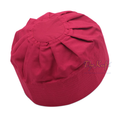 Maroon Fabric Pleated-Top Cotton Blend Ijazi-Style Kufi Cap