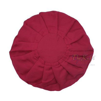 Maroon Fabric Pleated-Top Cotton Blend Ijazi-Style Kufi Cap