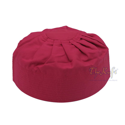 Maroon Fabric Pleated-Top Cotton Blend Ijazi-Style Kufi Cap