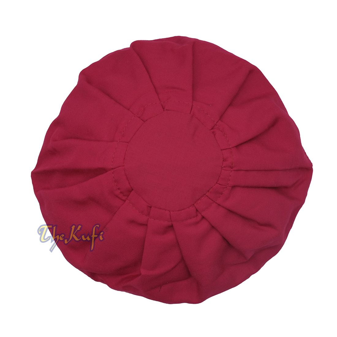 Maroon Fabric Pleated-top Cotton Blend Ijazi-style Kufi Cap