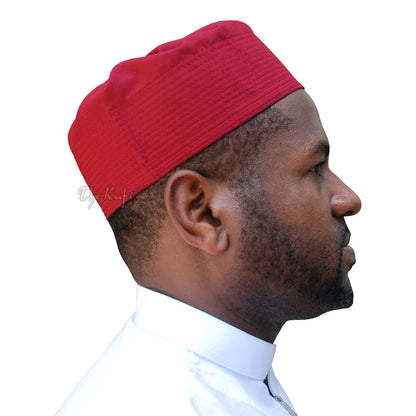 Maroon Fabric Pleated-Top Cotton Blend Ijazi-Style Kufi Cap