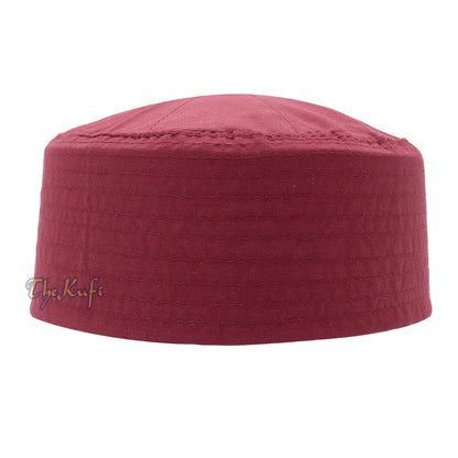 Maroon Turkish Plain Flat-top Simple Fabric Kufis