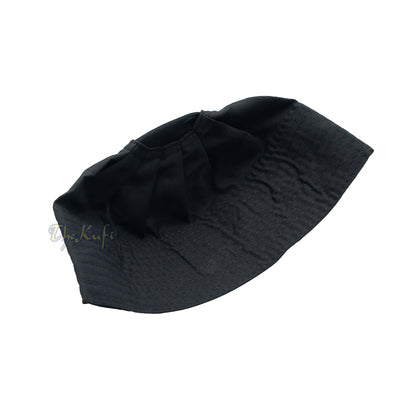 Black Muslim Kufi Hat - Handmade Pleated Top Islamic Prayer Cap Taqiyah