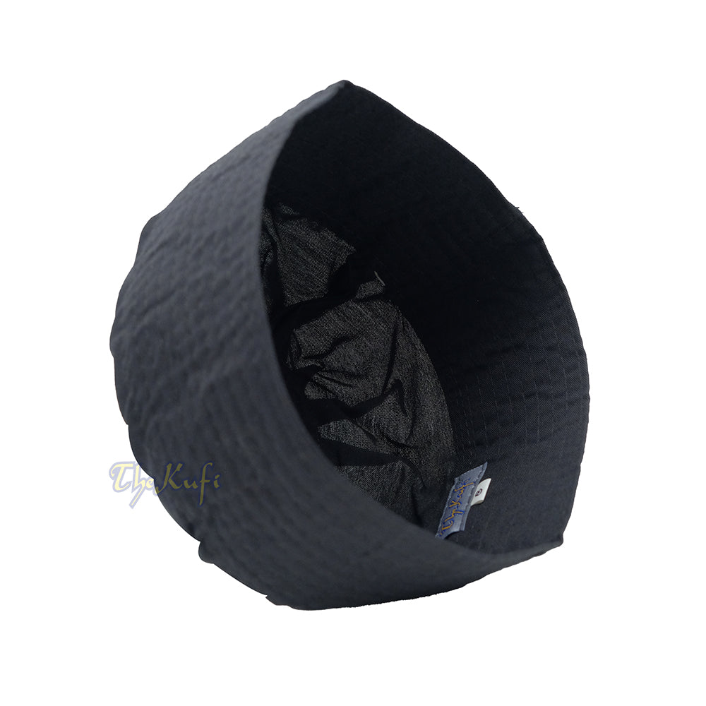 Black Muslim Kufi Hat - Handmade Pleated Top Islamic Prayer Cap Taqiyah
