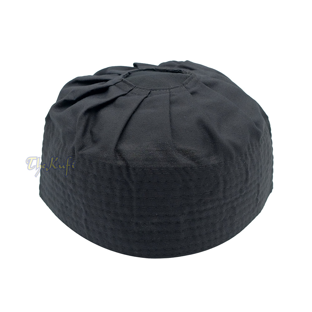 Black Muslim Kufi Hat - Handmade Pleated Top Islamic Prayer Cap Taqiyah