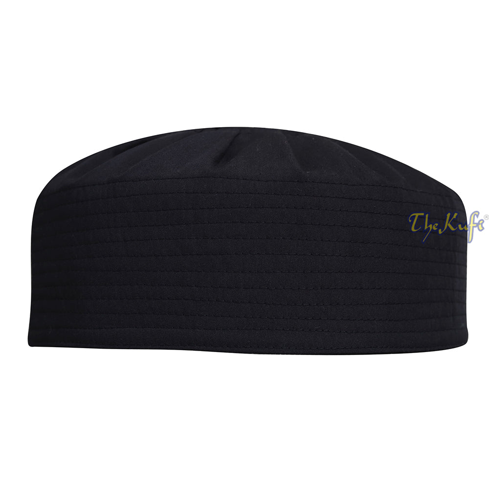 Premium Black Fabric Pleated-Top Cotton Kufi Hat