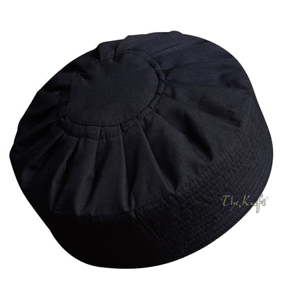 Premium Black Fabric Pleated-Top Cotton Kufi Hat