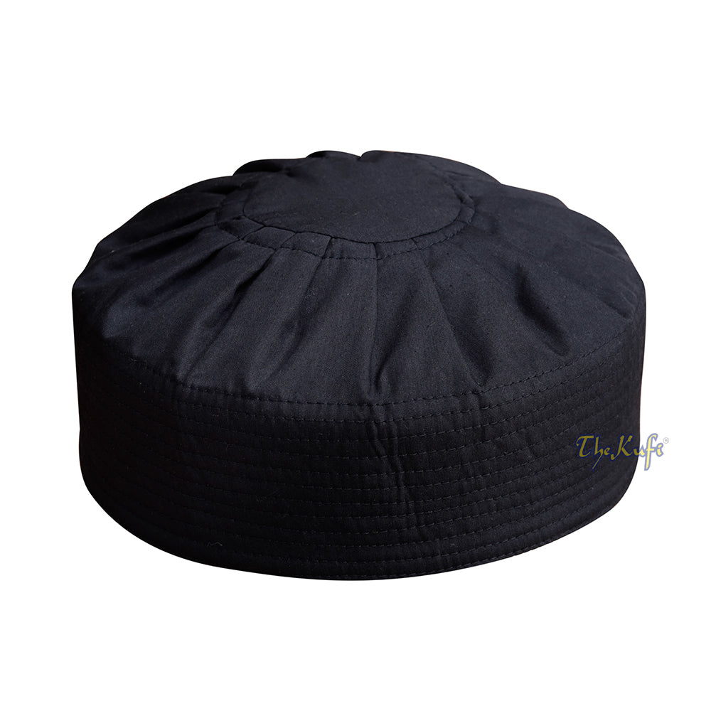 Premium Black Fabric Pleated-Top Cotton Kufi Hat