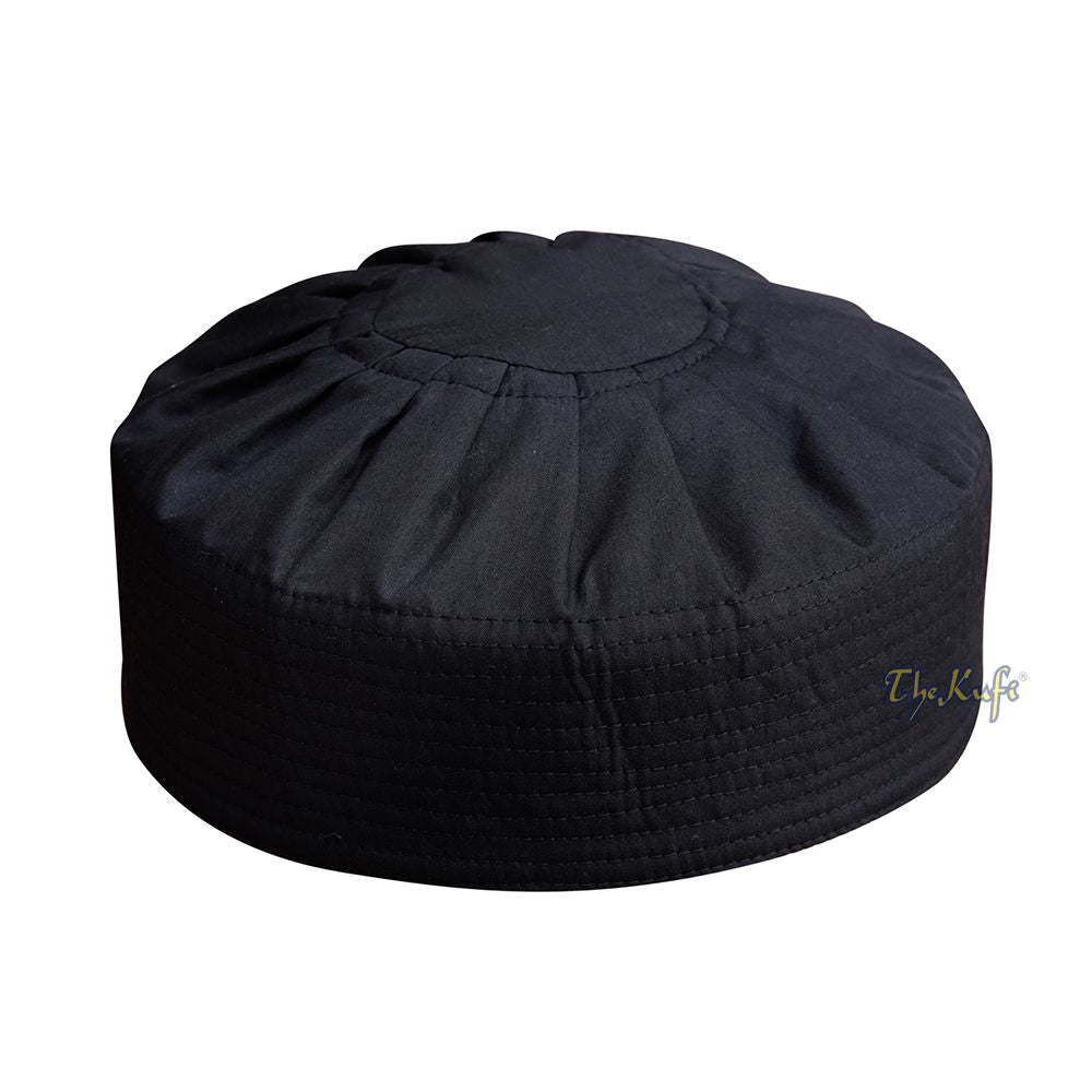 Premium Black Fabric Ijazi Pleated-Top Cotton Kufi Hat
