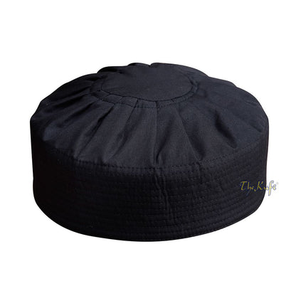 Premium Black Fabric Ijazi Pleated-Top Cotton Kufi Hat